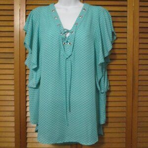 a.n.a. top lightweight V neck aqua blue, flowy feminine blouse size XL